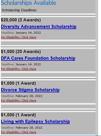 Scholarships Available Dec 29, 2021 - Feb 28, 2022