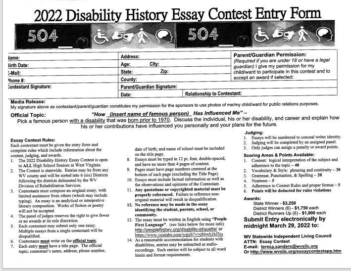 Disability History Essay Contest for Seniors Only