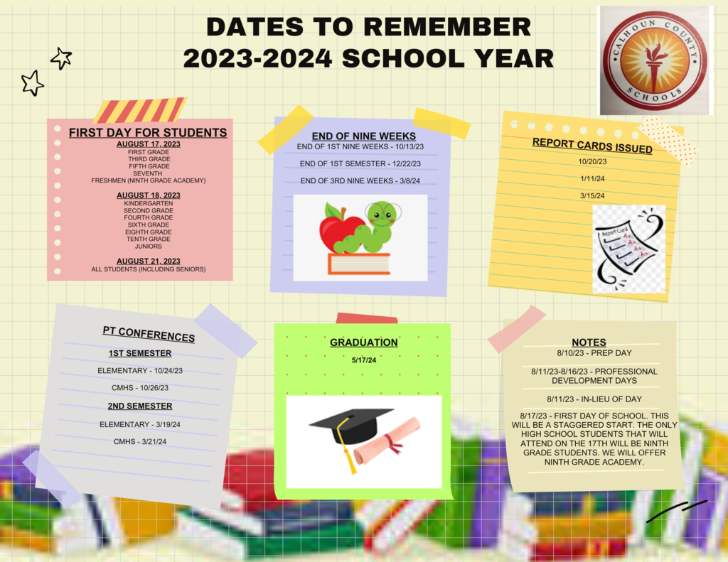 Dates to Remember 2023-2024 School Year